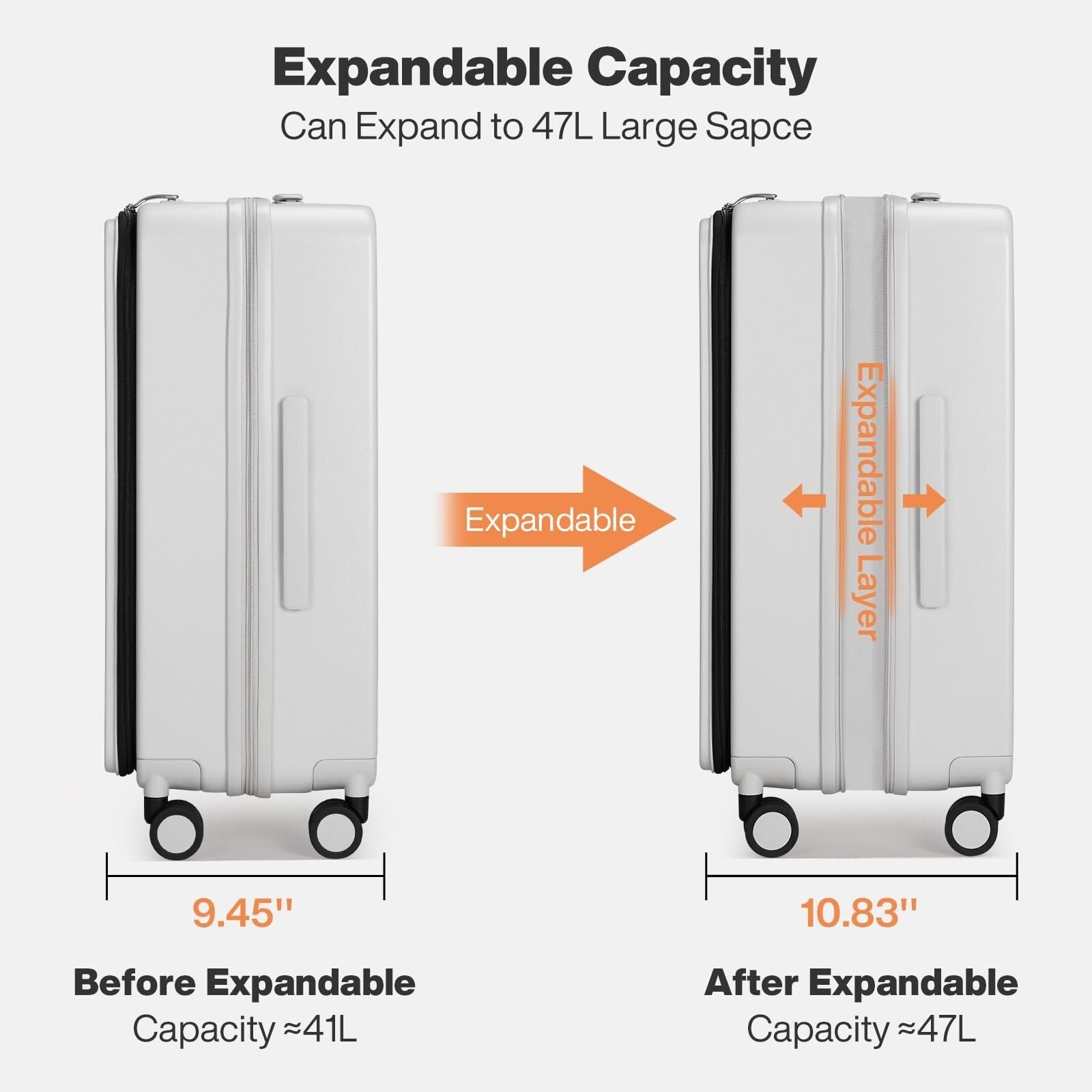 mixi 20" Expandable Carry On Luggage Hardside Spinner Suitcase TSA