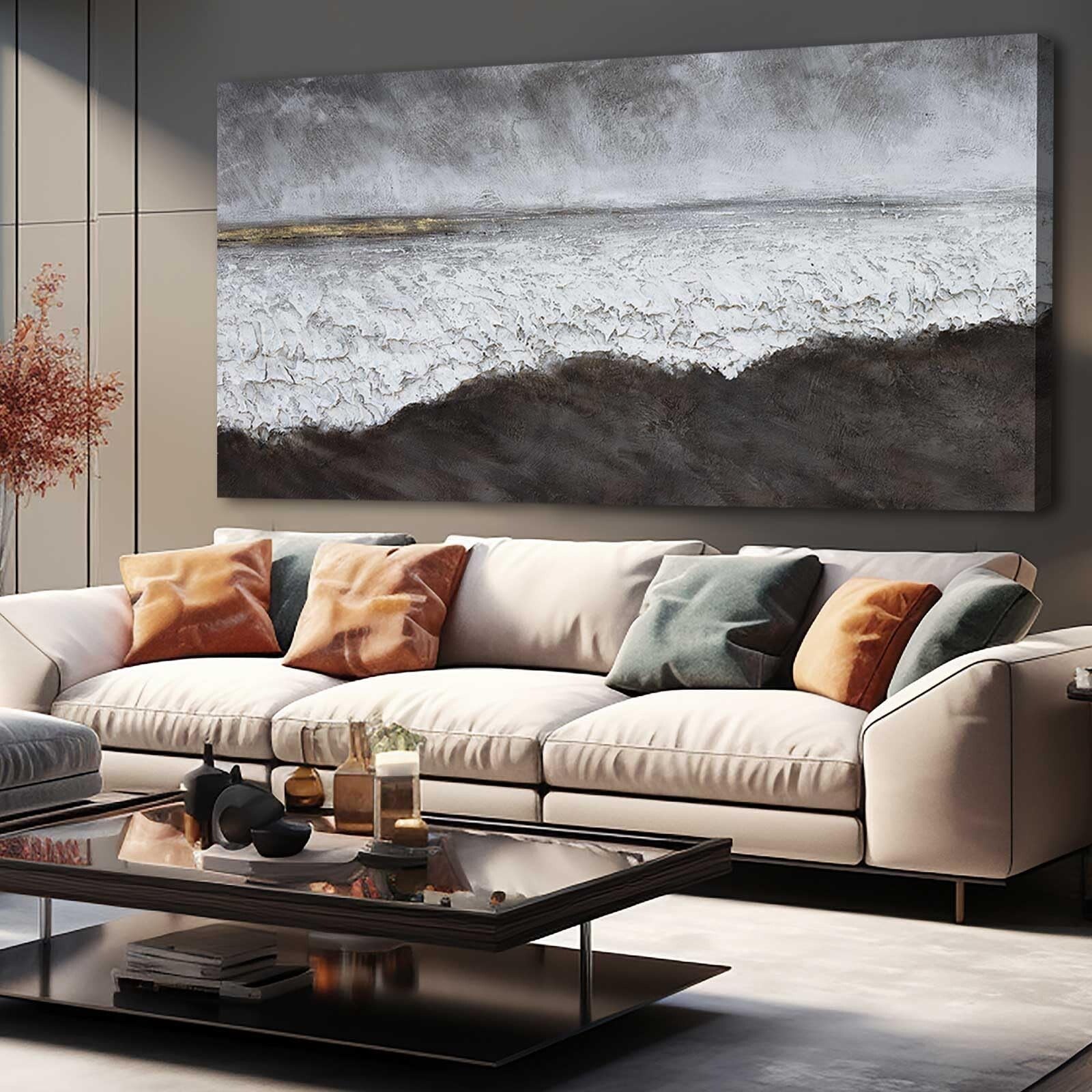 XIANSHOU Black Abstract Canvas Wall Art 29"x58" Living Room Office