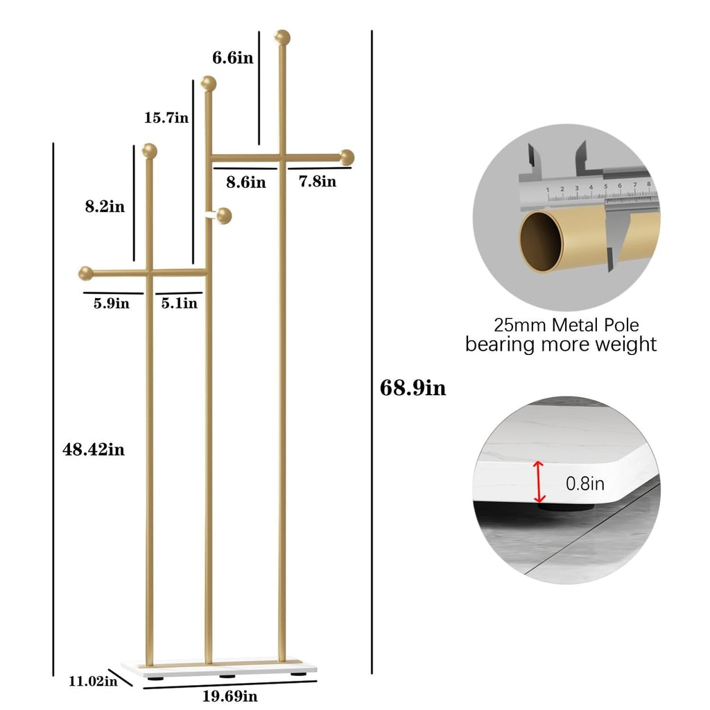 FONECHIN Gold Coat Rack with Marble Base Metal Clothes Coat Tree