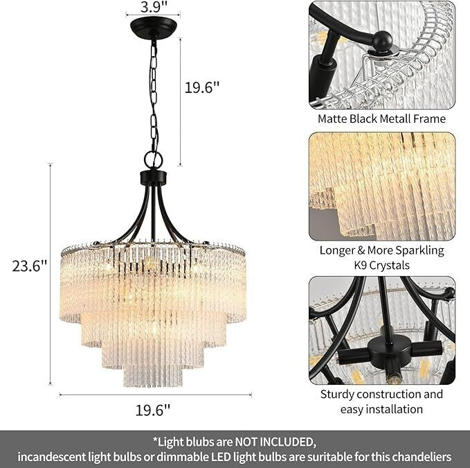 Chandelier Modern Crystal, 4 Tier Crystal Chandelier with 9 E 12