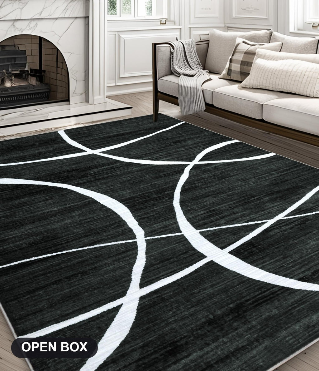 YIHOUSE Washable Area Rug 6'x9' Living Room Abstract Black Non-Slip