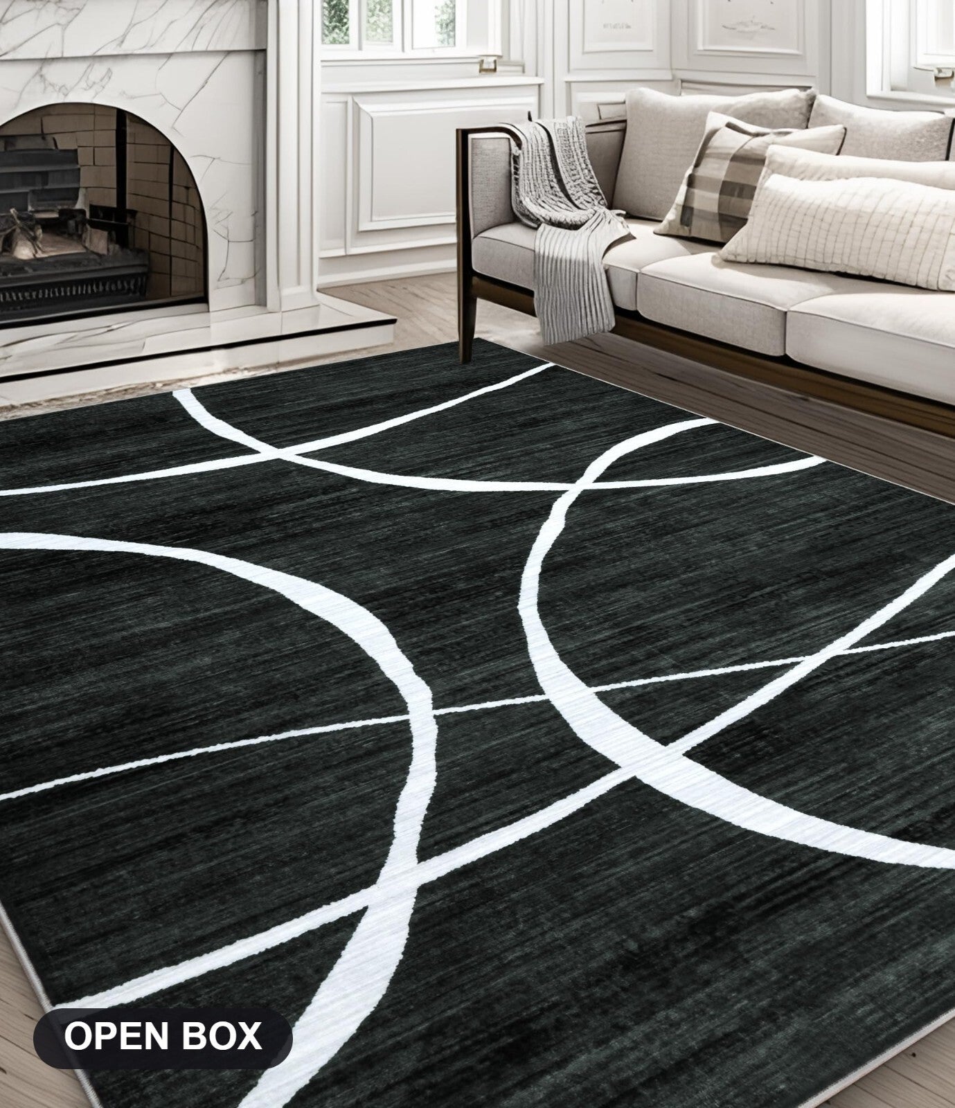 YIHOUSE Washable Area Rug 6'x9' Living Room Abstract Black Non-Slip