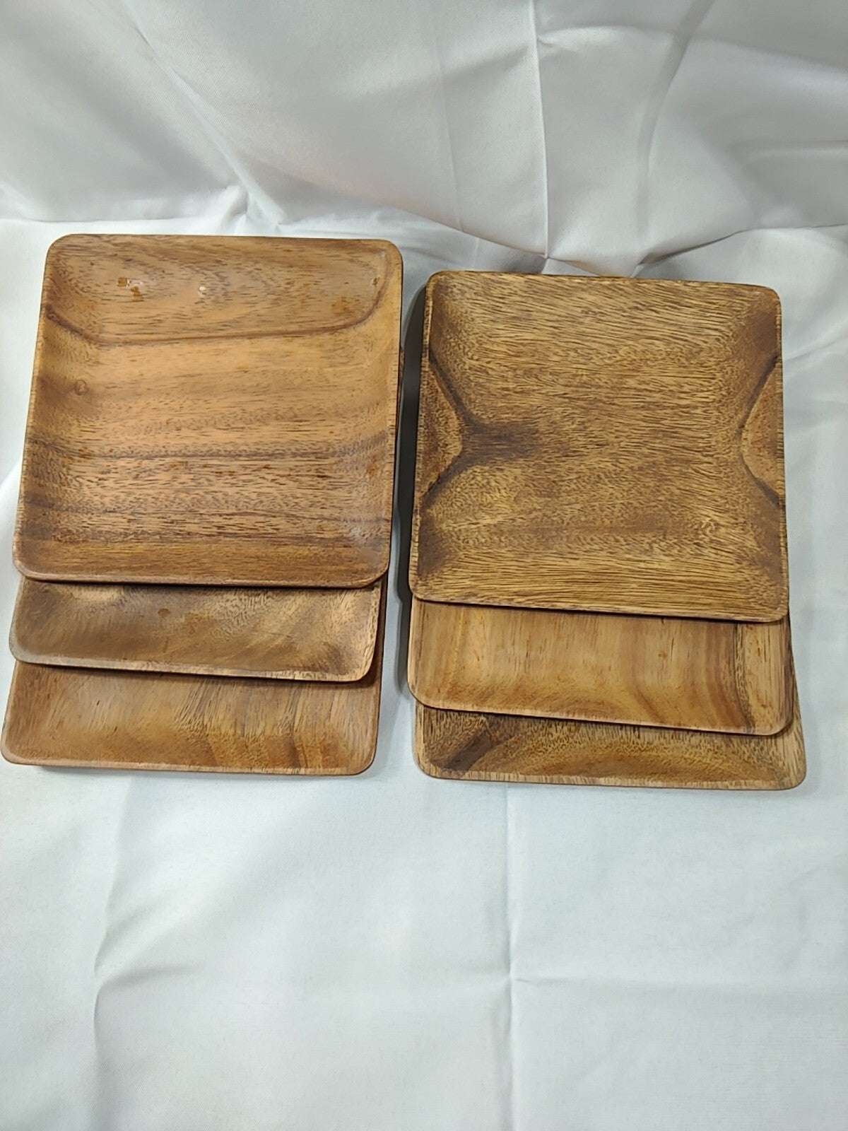 Wooden Plates Set of 6– 8” Square Acacia Wood Plates, Rustic Salad