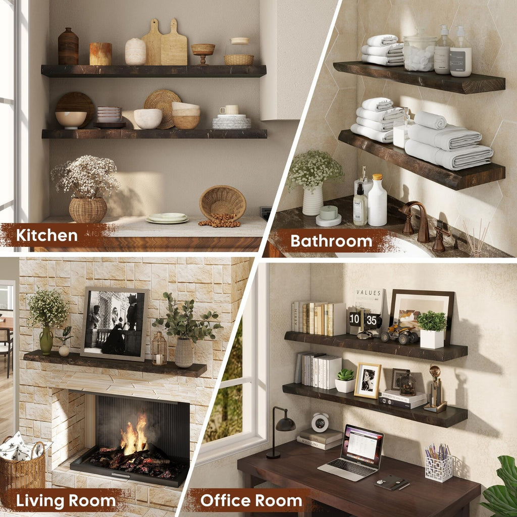 Realgulf 48" Rustic Elm Floating Shelf Solid Wood Live Edge Invisible