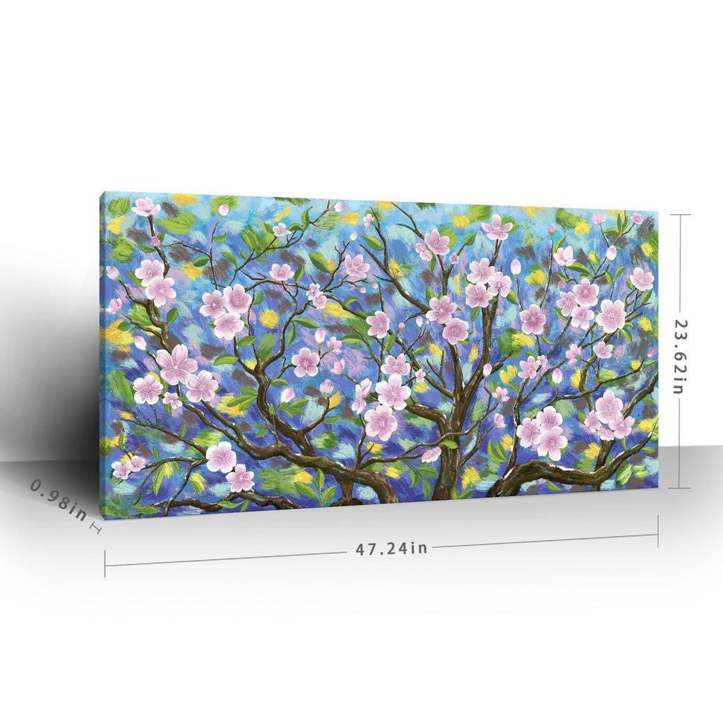 ARTZON Cherry Blossom Wall Art Pink Green Floral Canvas Print 48x24