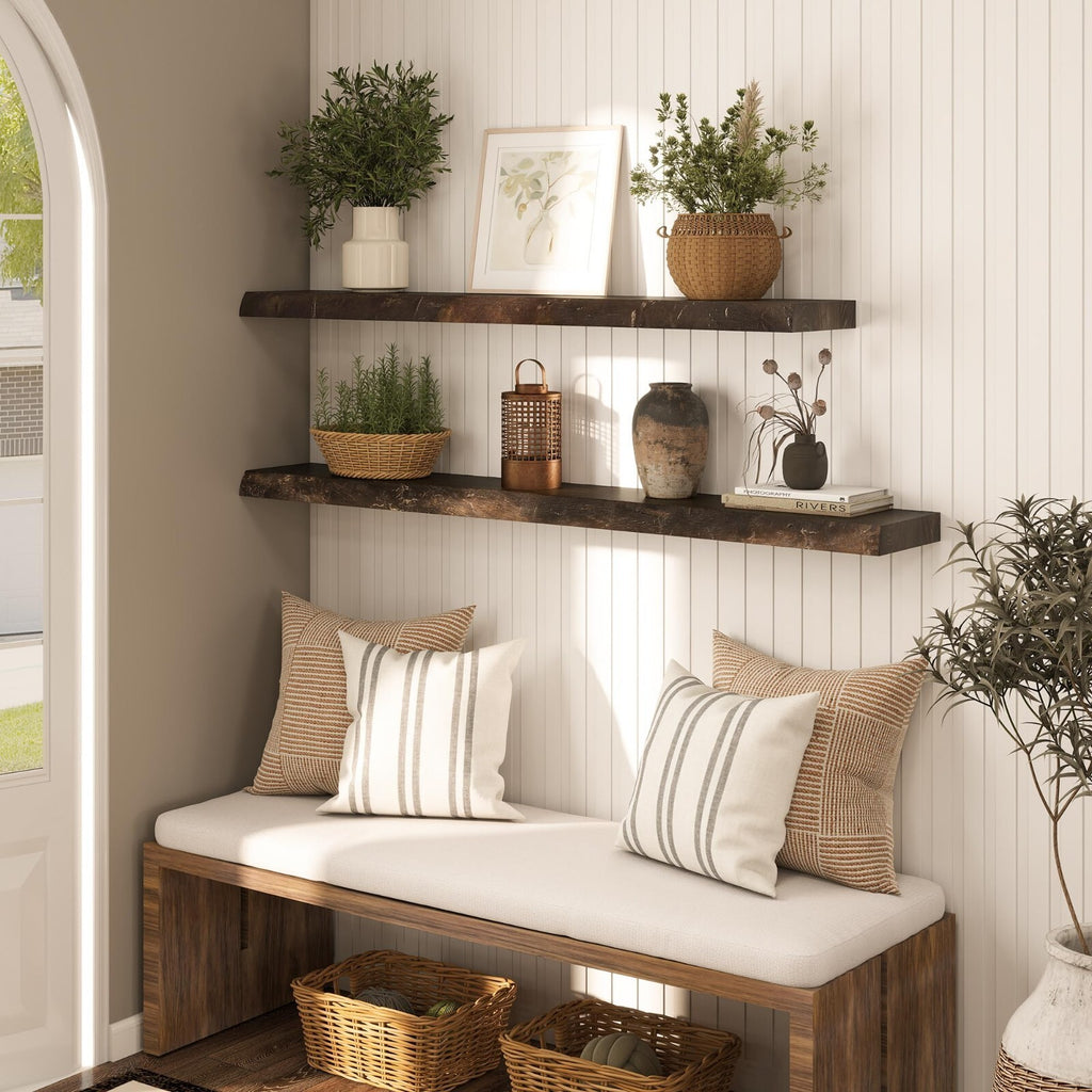 Realgulf 48" Rustic Elm Floating Shelf Solid Wood Live Edge Invisible