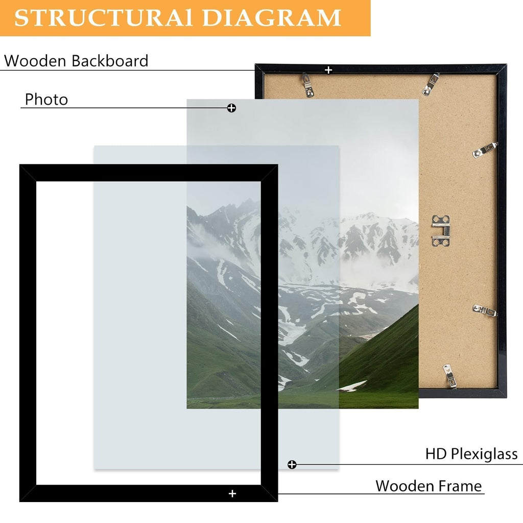 QOTIB 19.25x26.75 Puzzle Frame with 18x24 Mat, Black Solid Wood Fits