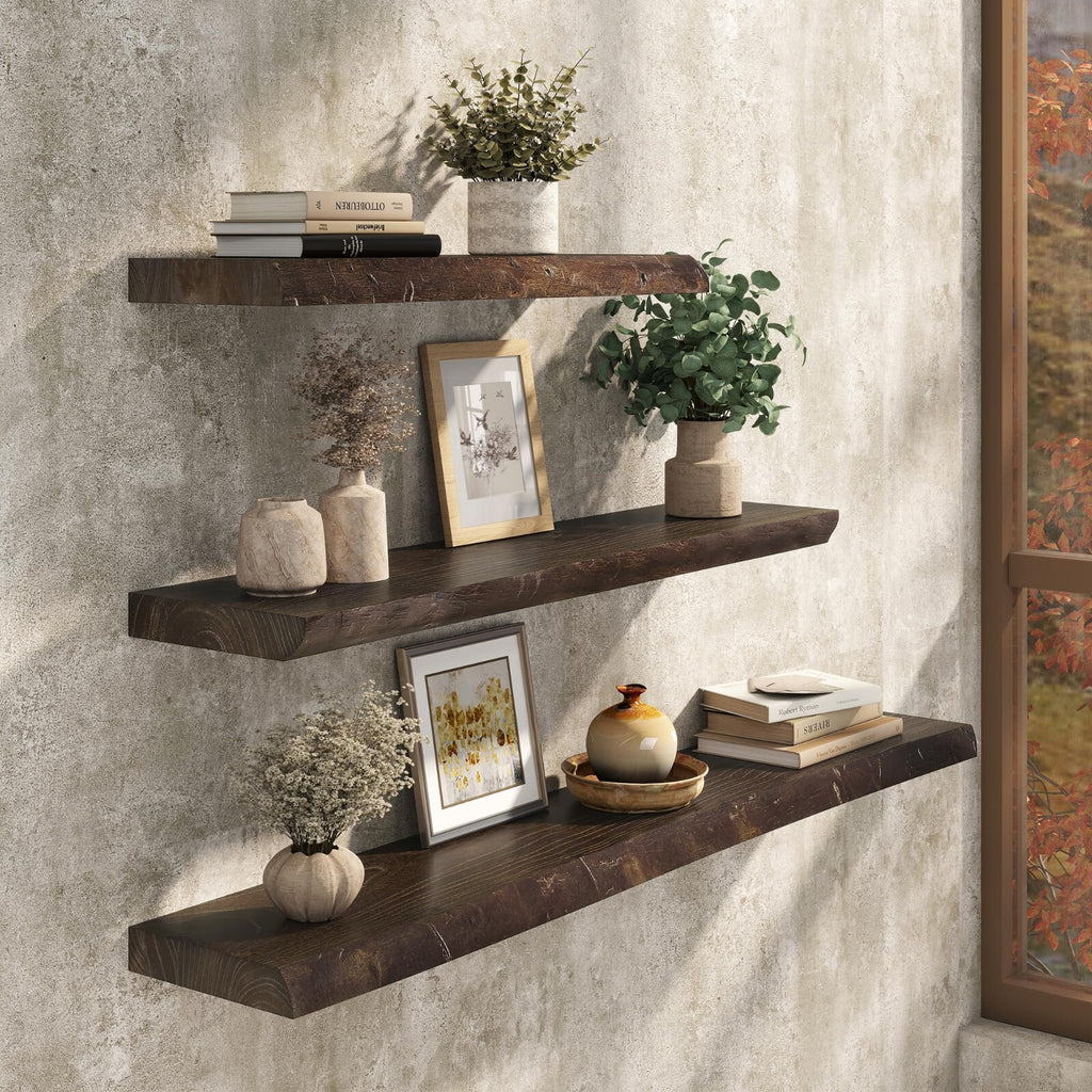 Realgulf 48" Rustic Elm Floating Shelf Solid Wood Live Edge Invisible