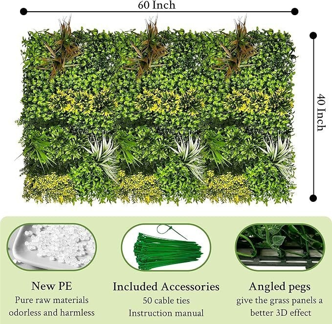 ODTORY Artificial 3D Greenery Wall Panels: 40"x60" UV-Anti Faux Grass