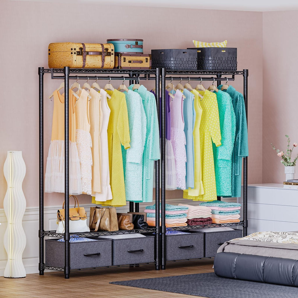IZEUK Rolling Garment Rack 3-Tier Closet Organizer 2 Drawers Dark