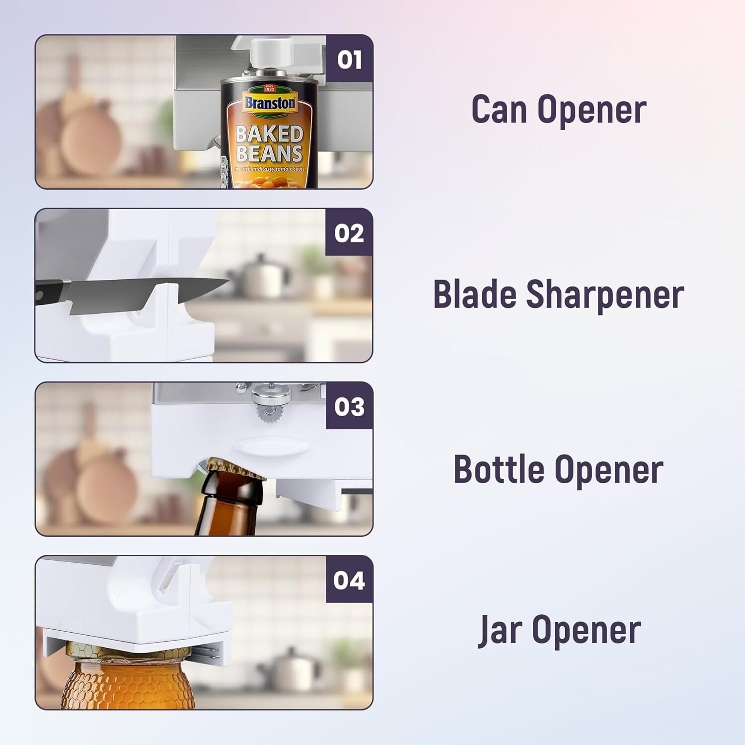 Can Opener - 4 in 1 Under the Cabinet Mounted Can Opener, Blade