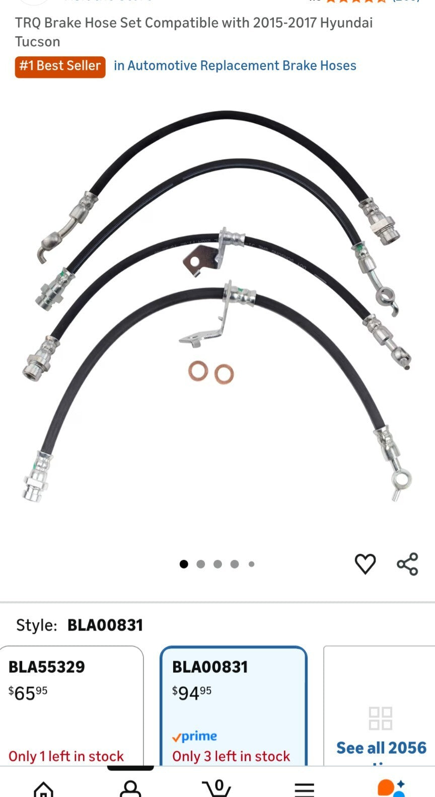 Brake Hose Set Fits 2015-2017 Hyundai Tucson TRQ Brake Hydraulic Hose