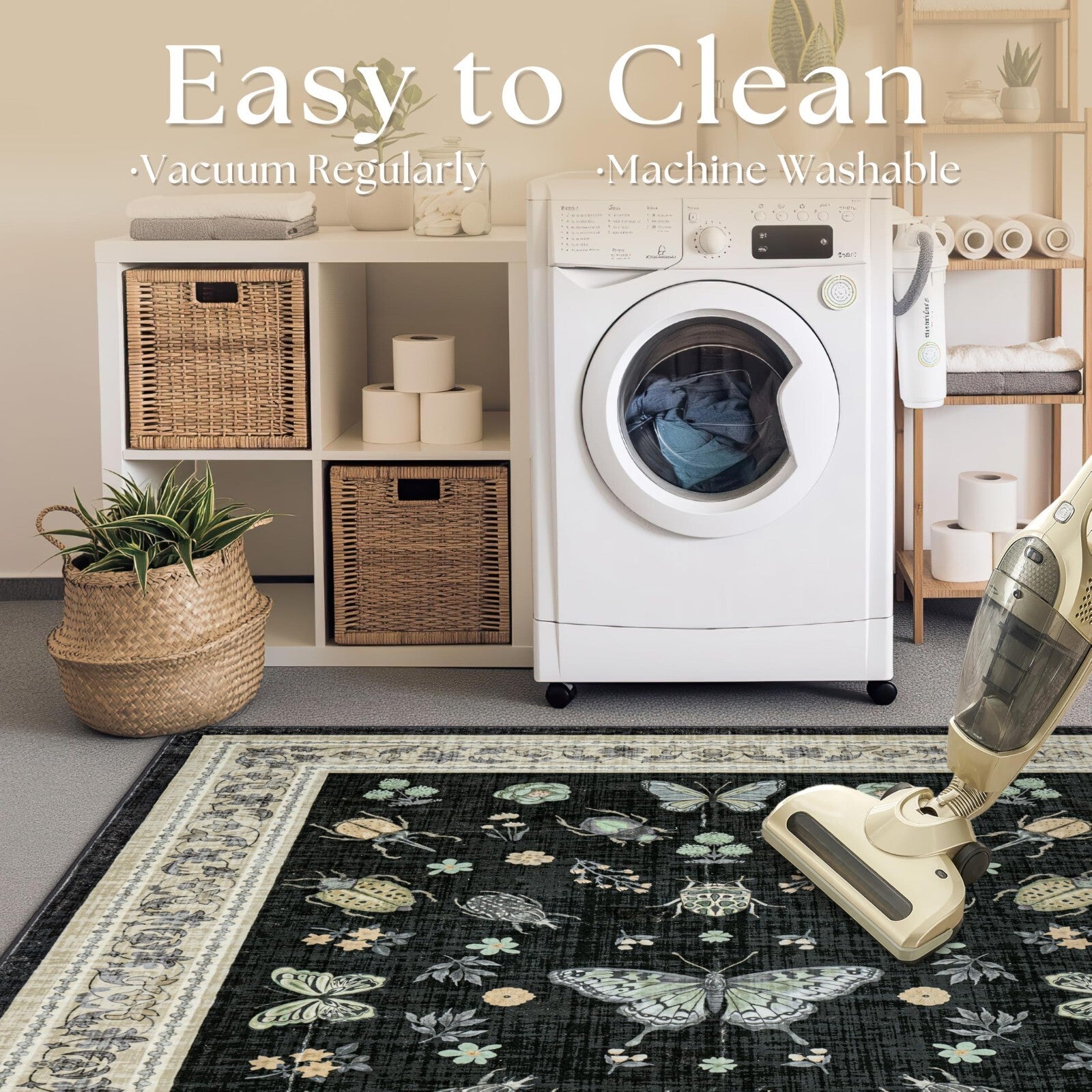 Seeluck Insect Black Area Rug 9x12 Living Room Vintage Rustic