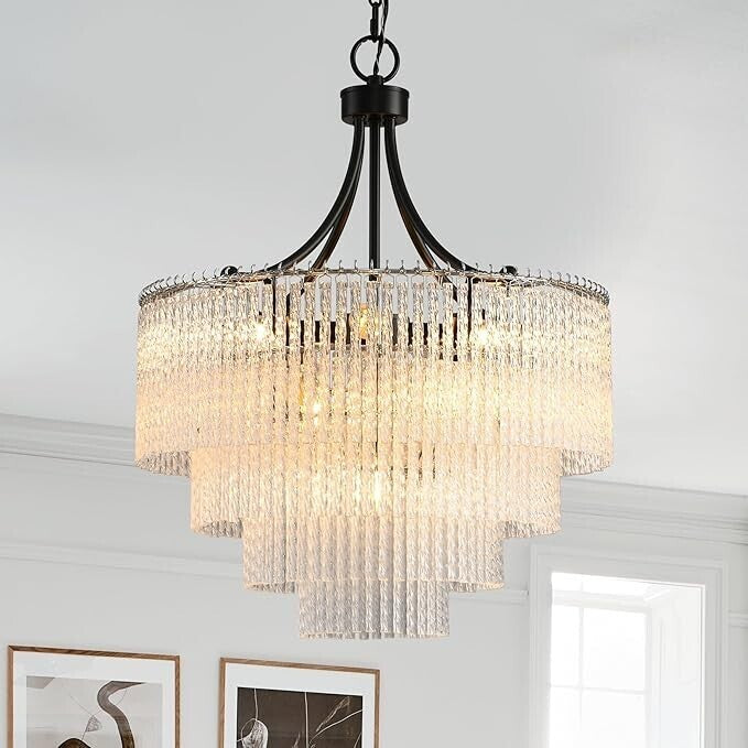 Chandelier Modern Crystal, 4 Tier Crystal Chandelier with 9 E 12