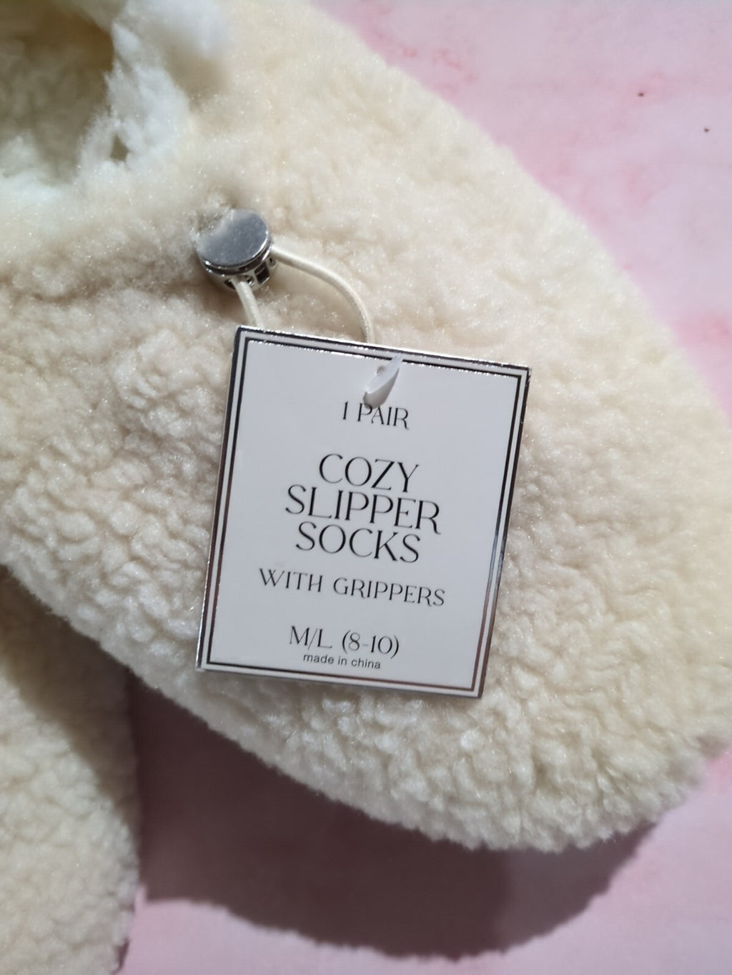 Womens Pull On Slipper Socks Non-Slip Grippers Toggle Ivory Cozy M/L