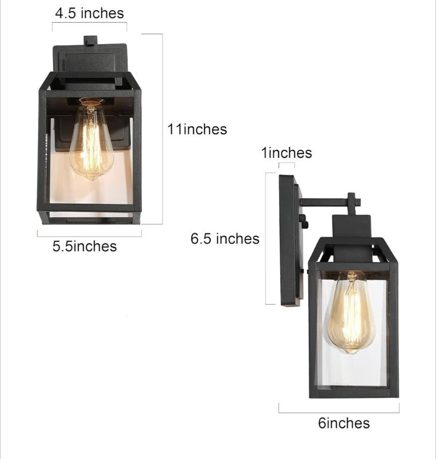 Modern Black Outdoor Wall Sconce 1-Light Cage Rustic Porch Lantern