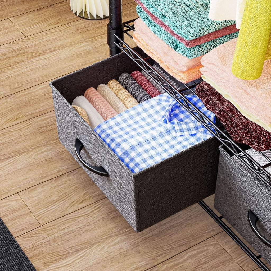 IZEUK Rolling Garment Rack 3-Tier Closet Organizer 2 Drawers Dark