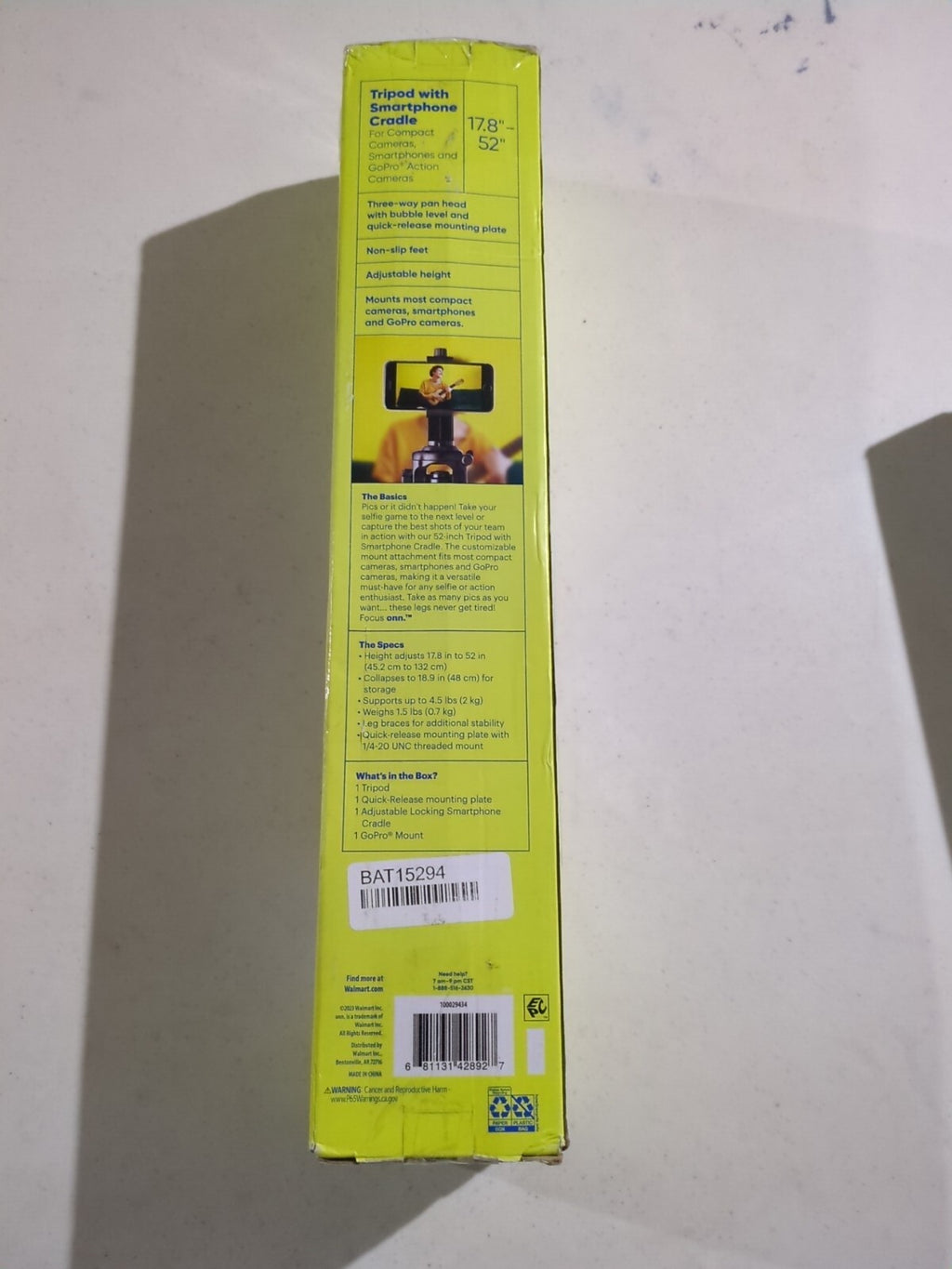 Onn Focus Tripod with Smartphone Cradle 17.8" - 52" GoPro Mount No