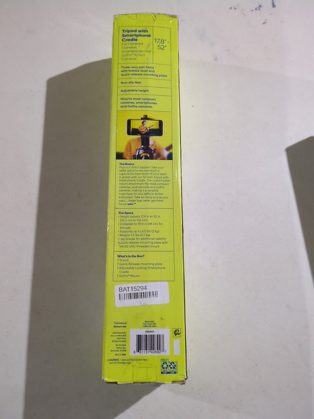 Onn Focus Tripod with Smartphone Cradle 17.8" - 52" GoPro Mount No