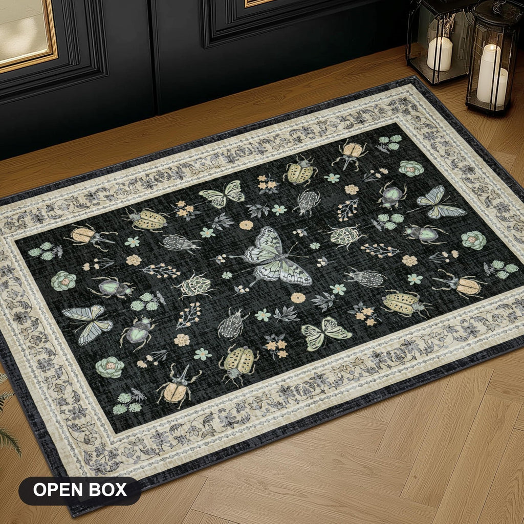 Seeluck Insect Black Area Rug 9x12 Living Room Vintage Rustic