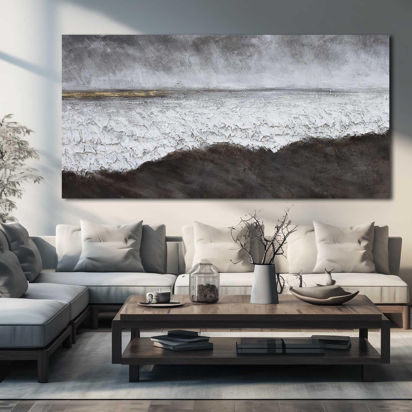 XIANSHOU Black Abstract Canvas Wall Art 29"x58" Living Room Office