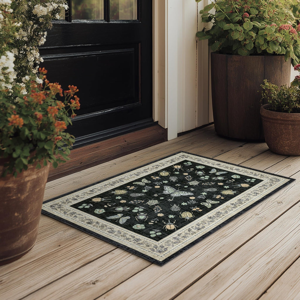 Seeluck Insect Black Area Rug 9x12 Living Room Vintage Rustic