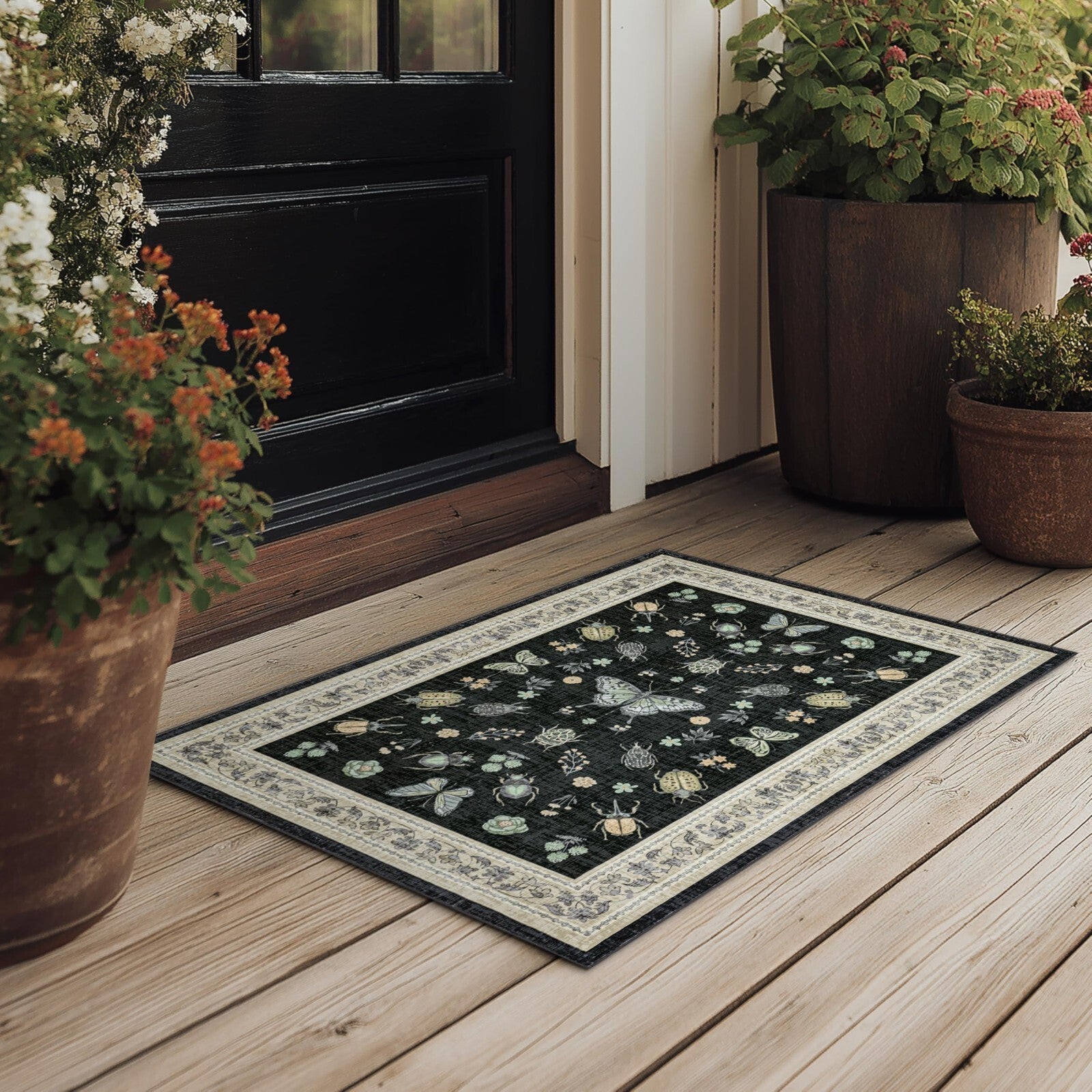 Seeluck Insect Black Area Rug 9x12 Living Room Vintage Rustic
