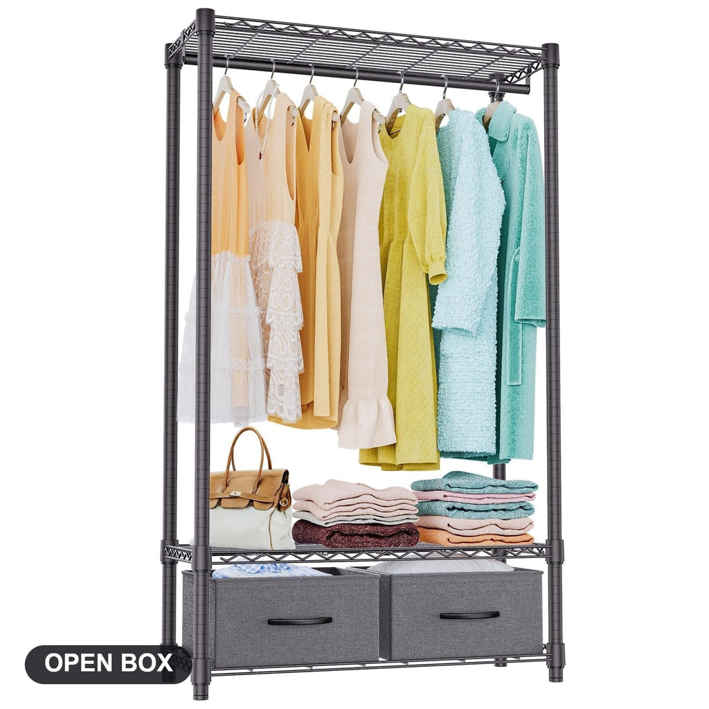 IZEUK Rolling Garment Rack 3-Tier Closet Organizer 2 Drawers Dark