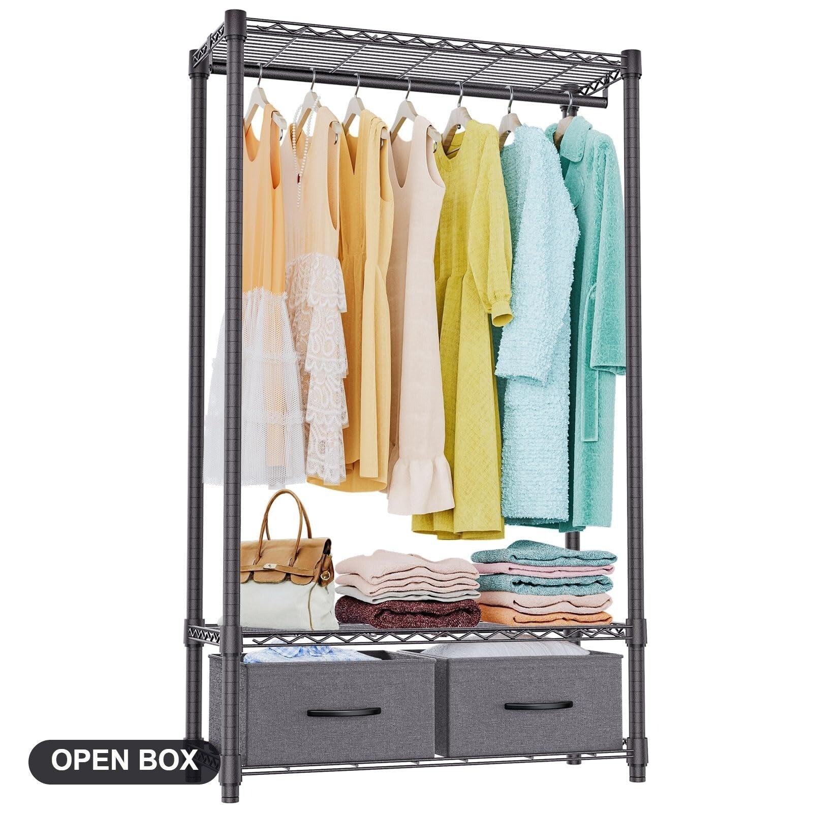 IZEUK Rolling Garment Rack 3-Tier Closet Organizer 2 Drawers Dark