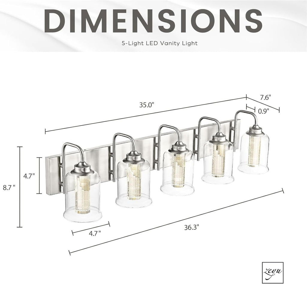 30W Dimmable Bathroom Lighting, 5 Light LED Bathroom Wall Lights with