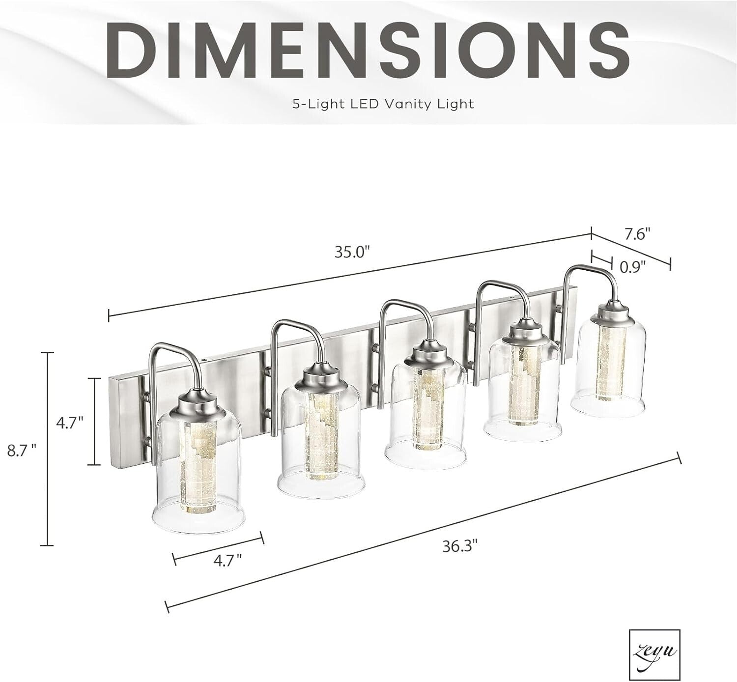 30W Dimmable Bathroom Lighting, 5 Light LED Bathroom Wall Lights with