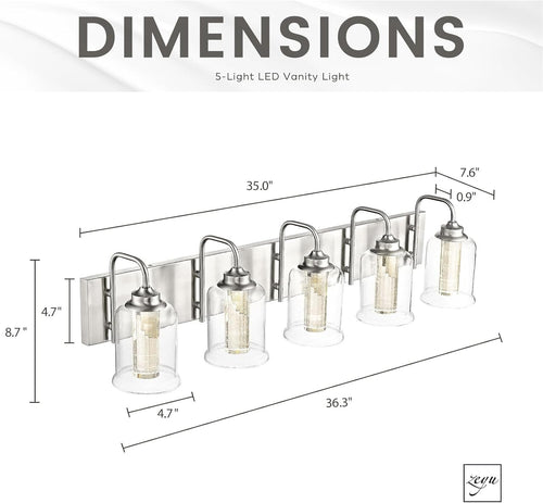 30W Dimmable Bathroom Lighting, 5 Light LED Bathroom Wall Lights with