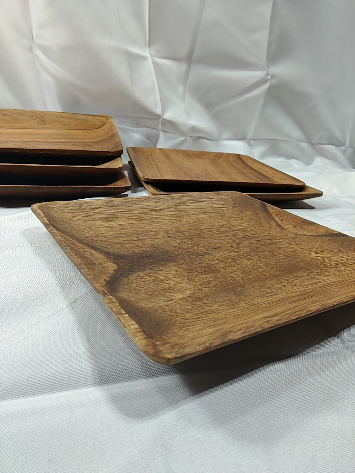 Wooden Plates Set of 6– 8” Square Acacia Wood Plates, Rustic Salad