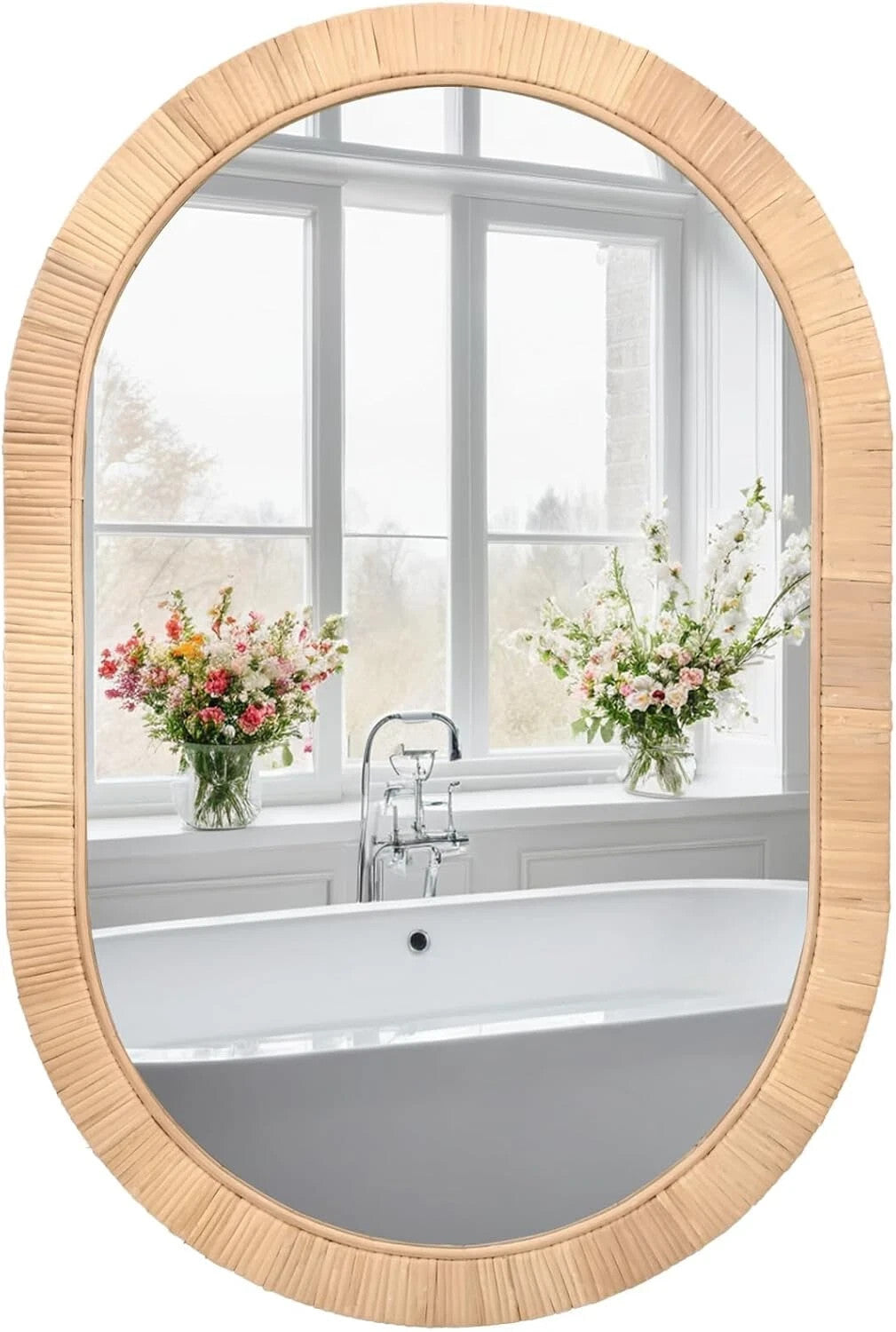 Oval Wall Mirror Handcrafted Rattan 20x30 - Boho Wicker Frame
