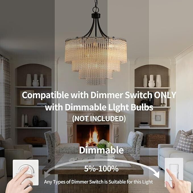 Chandelier Modern Crystal, 4 Tier Crystal Chandelier with 9 E 12