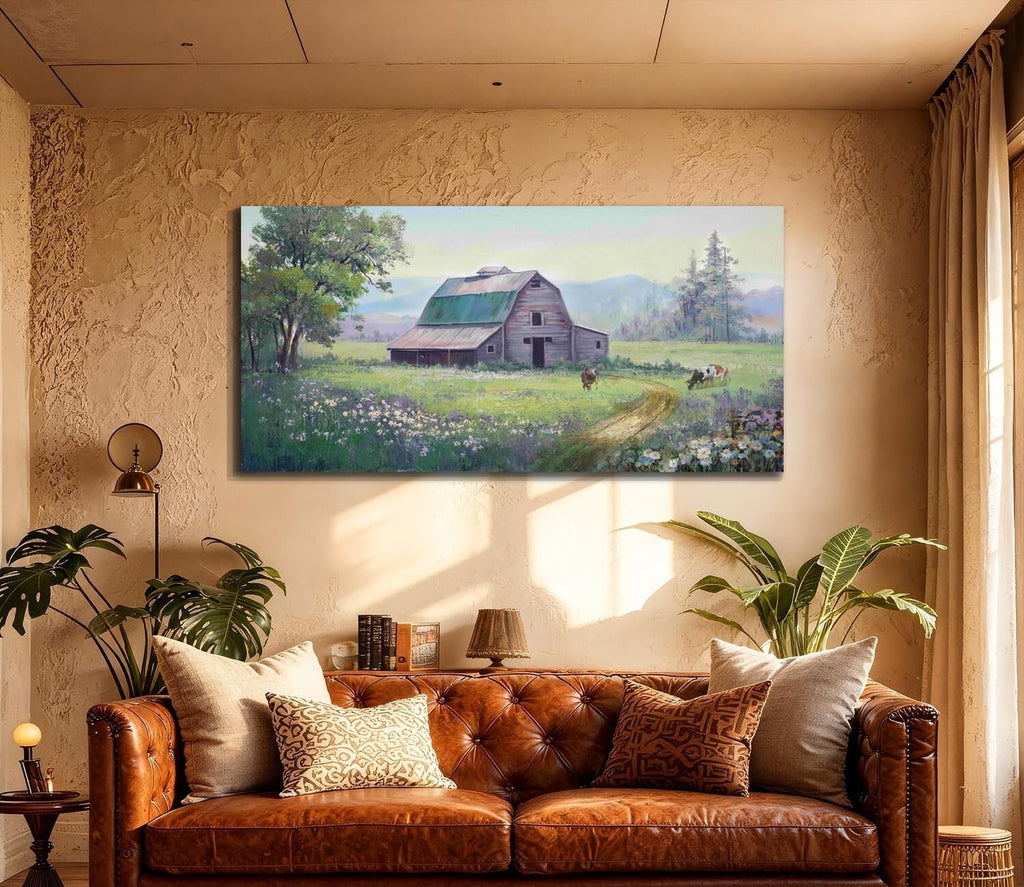 Acocifi Farmhouse Barn Cow Wall Art Canvas 40x20 Textured Gallery