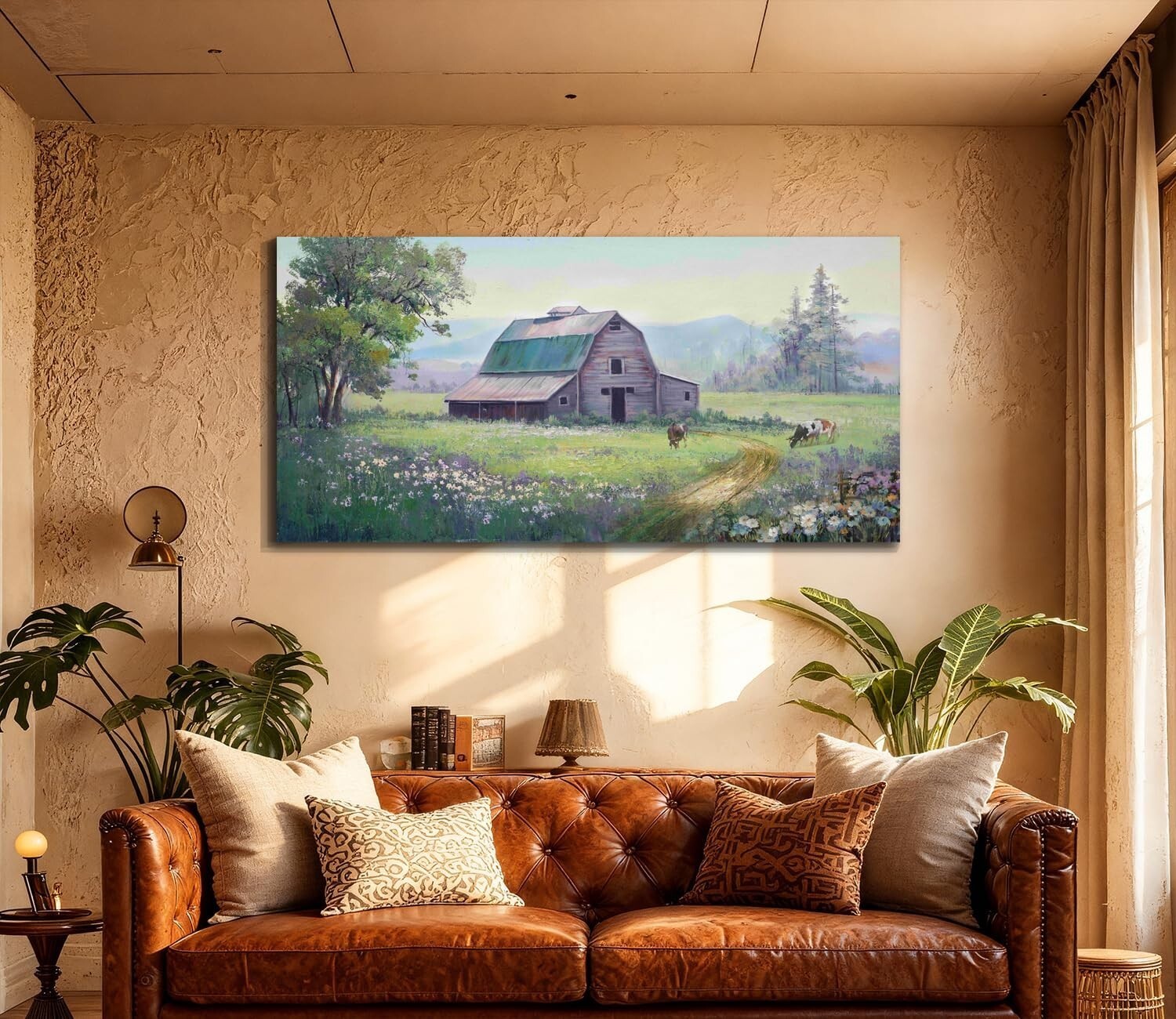Acocifi Farmhouse Barn Cow Wall Art Canvas 40x20 Textured Gallery