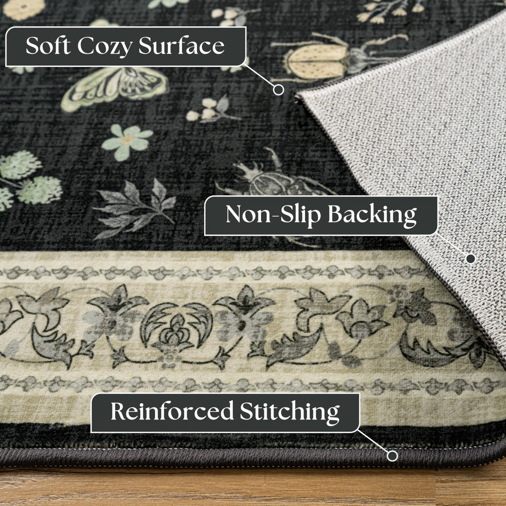 Seeluck Insect Black Area Rug 9x12 Living Room Vintage Rustic