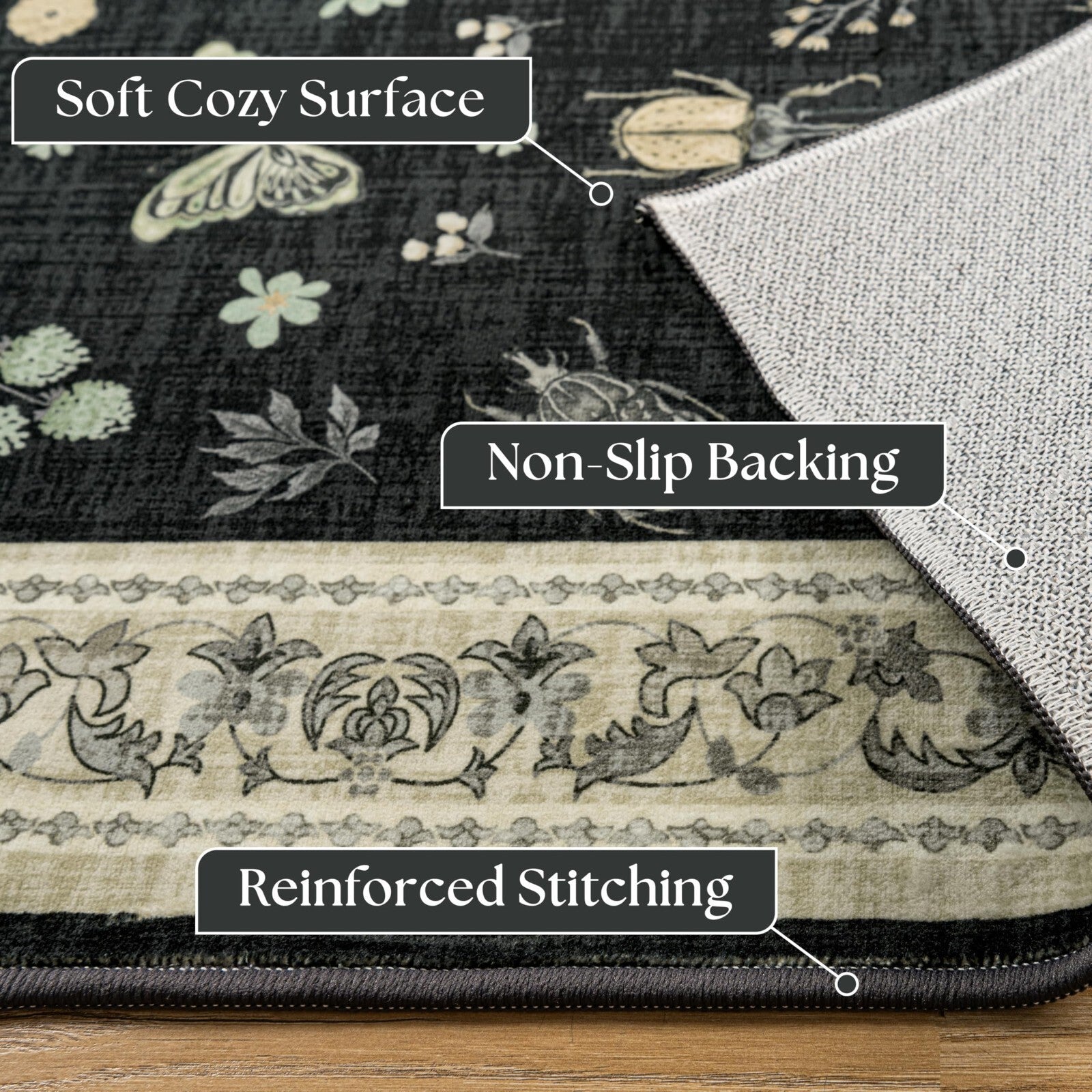 Seeluck Insect Black Area Rug 9x12 Living Room Vintage Rustic