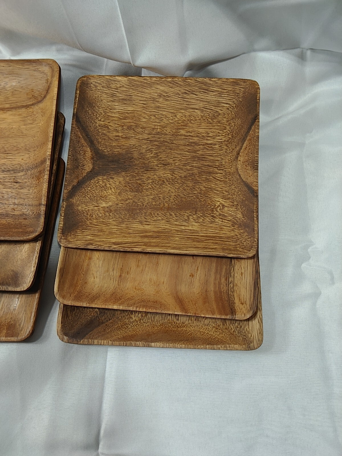 Wooden Plates Set of 6– 8” Square Acacia Wood Plates, Rustic Salad