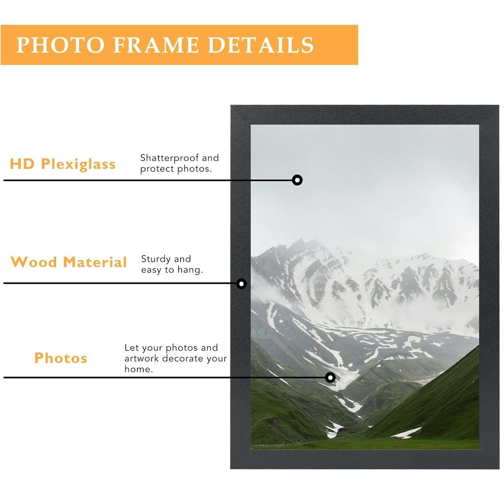 QOTIB 19.25x26.75 Puzzle Frame with 18x24 Mat, Black Solid Wood Fits