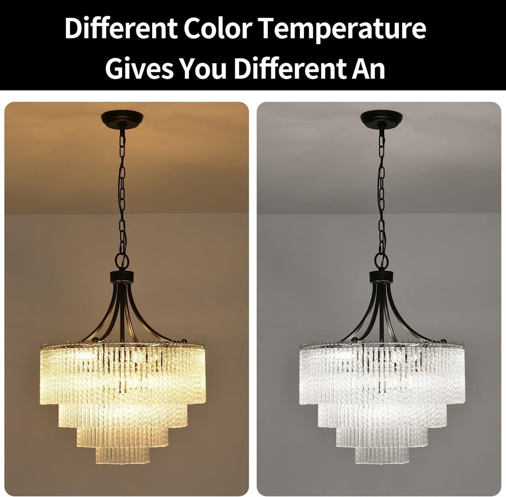 Chandelier Modern Crystal, 4 Tier Crystal Chandelier with 9 E 12