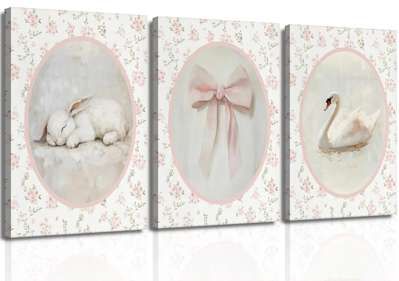 Pink Swan Nursery Wall Art, 3-Pc Set