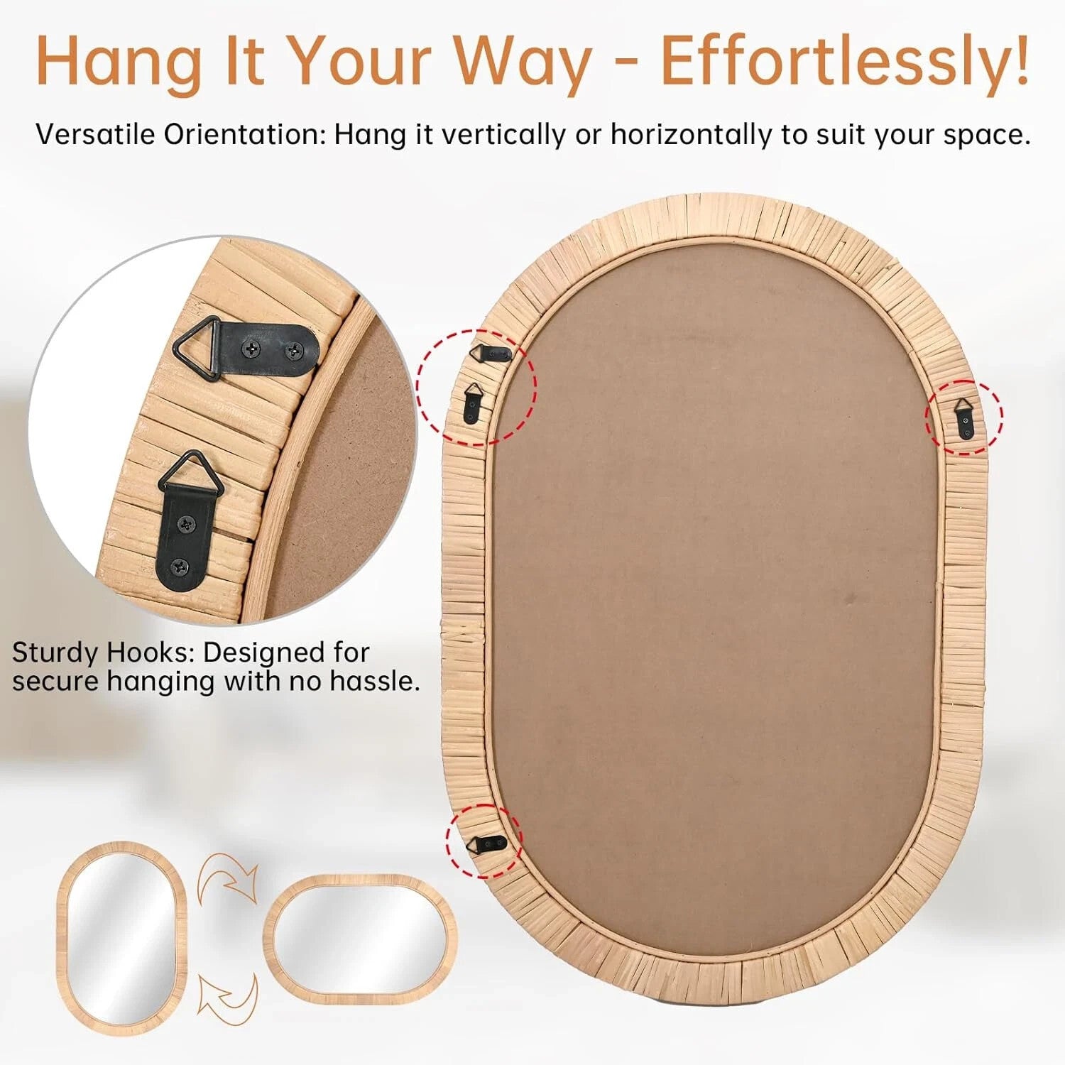 Oval Wall Mirror Handcrafted Rattan 20x30 - Boho Wicker Frame