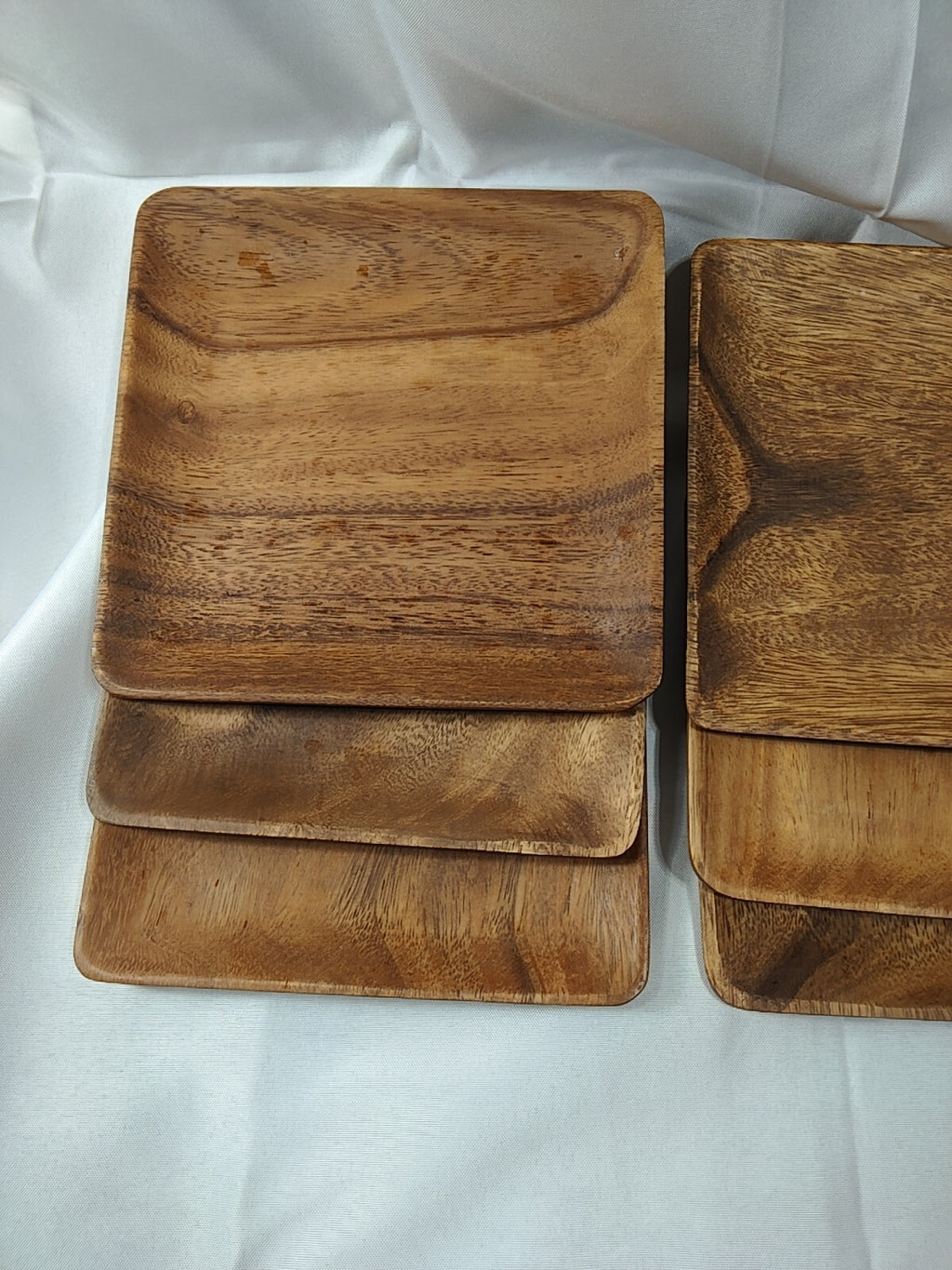 Wooden Plates Set of 6– 8” Square Acacia Wood Plates, Rustic Salad