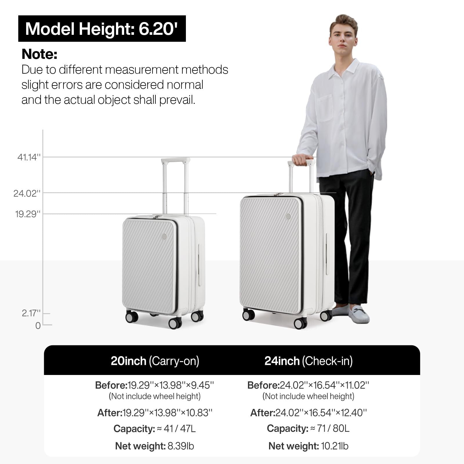 mixi 20" Expandable Carry On Luggage Hardside Spinner Suitcase TSA