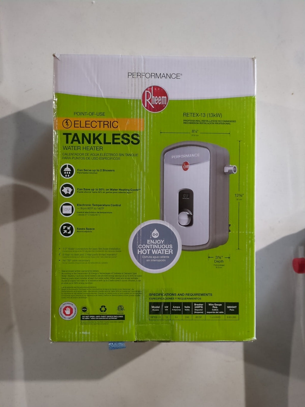 Rheem RETEX-13 (13kW) Electric Tankless Water Heater Open