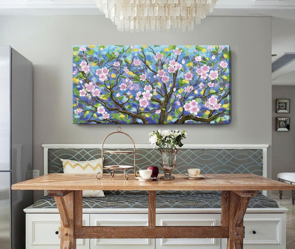 ARTZON Cherry Blossom Wall Art Pink Green Floral Canvas Print 48x24
