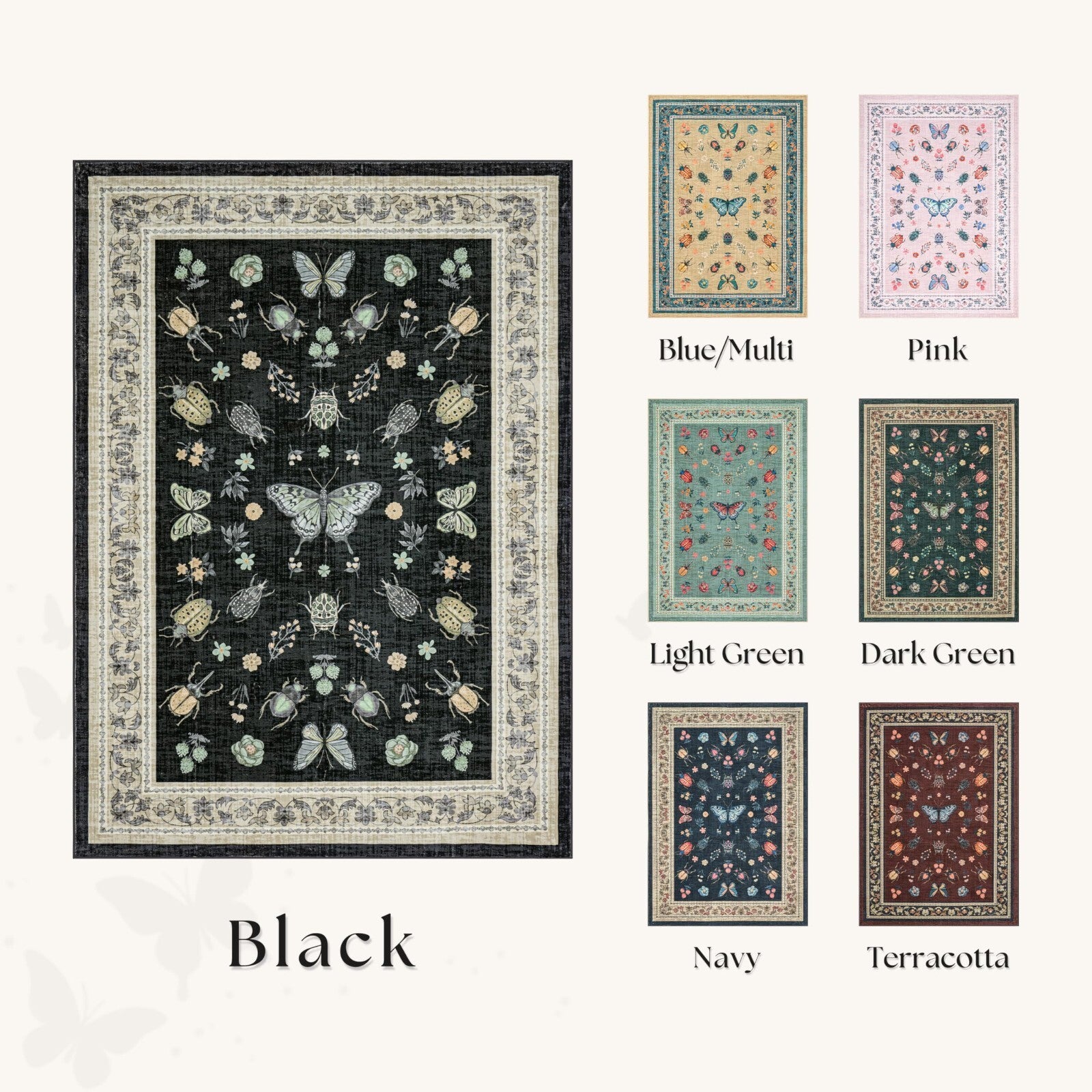 Seeluck Insect Black Area Rug 9x12 Living Room Vintage Rustic