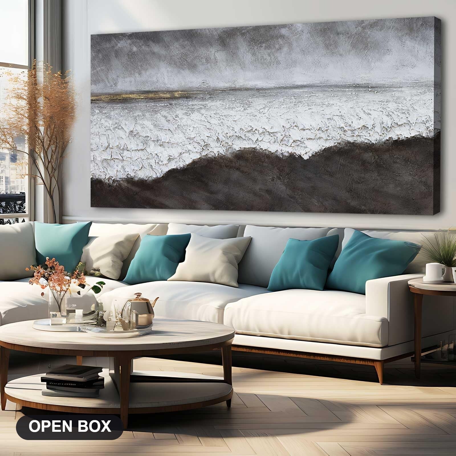 XIANSHOU Black Abstract Canvas Wall Art 29"x58" Living Room Office
